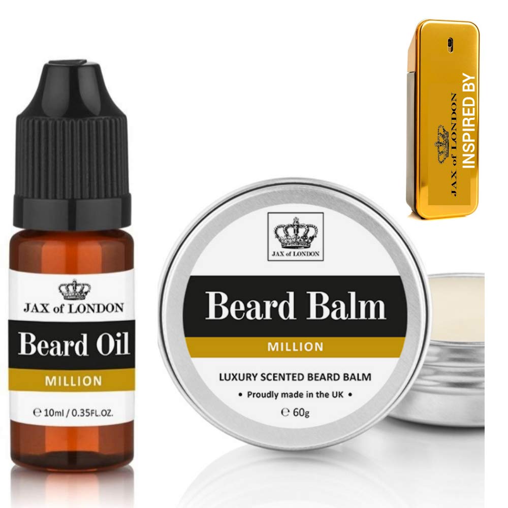 Jax of London Cologne Inspired Beard Balm & Beard Oil Set for Men – Styling & Conditioning Balm 60g + 10ml Beard Oil – Softens, Tames & Promotes Growth – Natural Ingredients – Made in UK (Million)