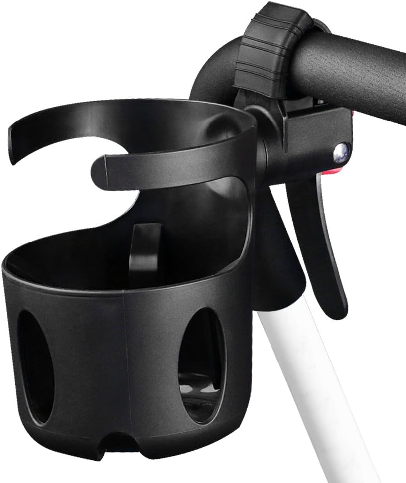 Universal Drink Cup Holder Adapter, 360° Rotation Handle Bar Mount for Baby Strollers, Wheelchairs, Bikes, luggages (Black)