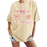 Cayxatiu Bow Shirts for Women Oversized Tshirts Coquette Aesthetic Pink Bow Shirt Womens Cute Graphic Trendy Tees Top