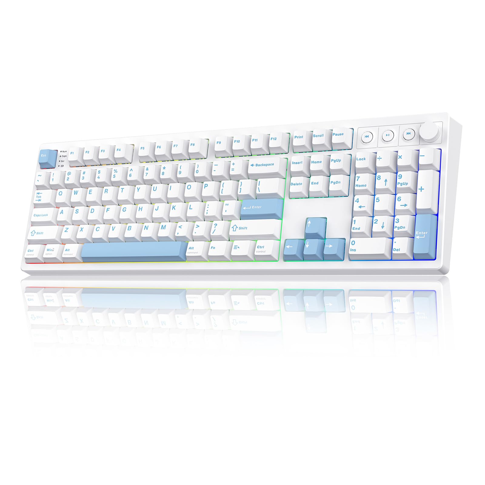 MechLands Vibe108 Full Size Mechanical Keyboard with Knob & Multimedia Buttons, Wireless Gaming Keyboard with 10000mAh Battery, RGB Backlits, 104 Keys Hot Swappable, Custom Driver (Vela Silent Switch)