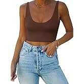 REORIA Butsmooth® Women's Basic Sexy Deep Scoop Neck Double Lined Seamless Sleeveless Cropped Cami Tank Yoga Crop Tops