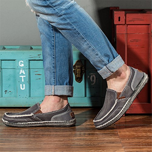 Mens Canvas Shoes Vintage Breathable Slip on Loafers Outdoor Walking (9.5 D(M) US, Gray)