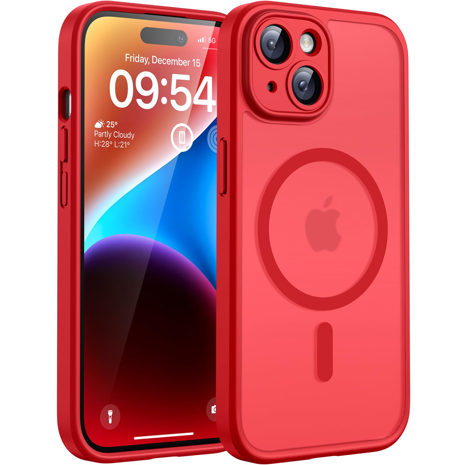 TOCOL Magnetic for iPhone 14 Case 6.1-Inch, Fit for MagSafe, Upgraded [Full Camera Protection], [14FT Military Grade Drop Tested] Shockproof Slim Translucent Matte Back Cover (Red) — image 1