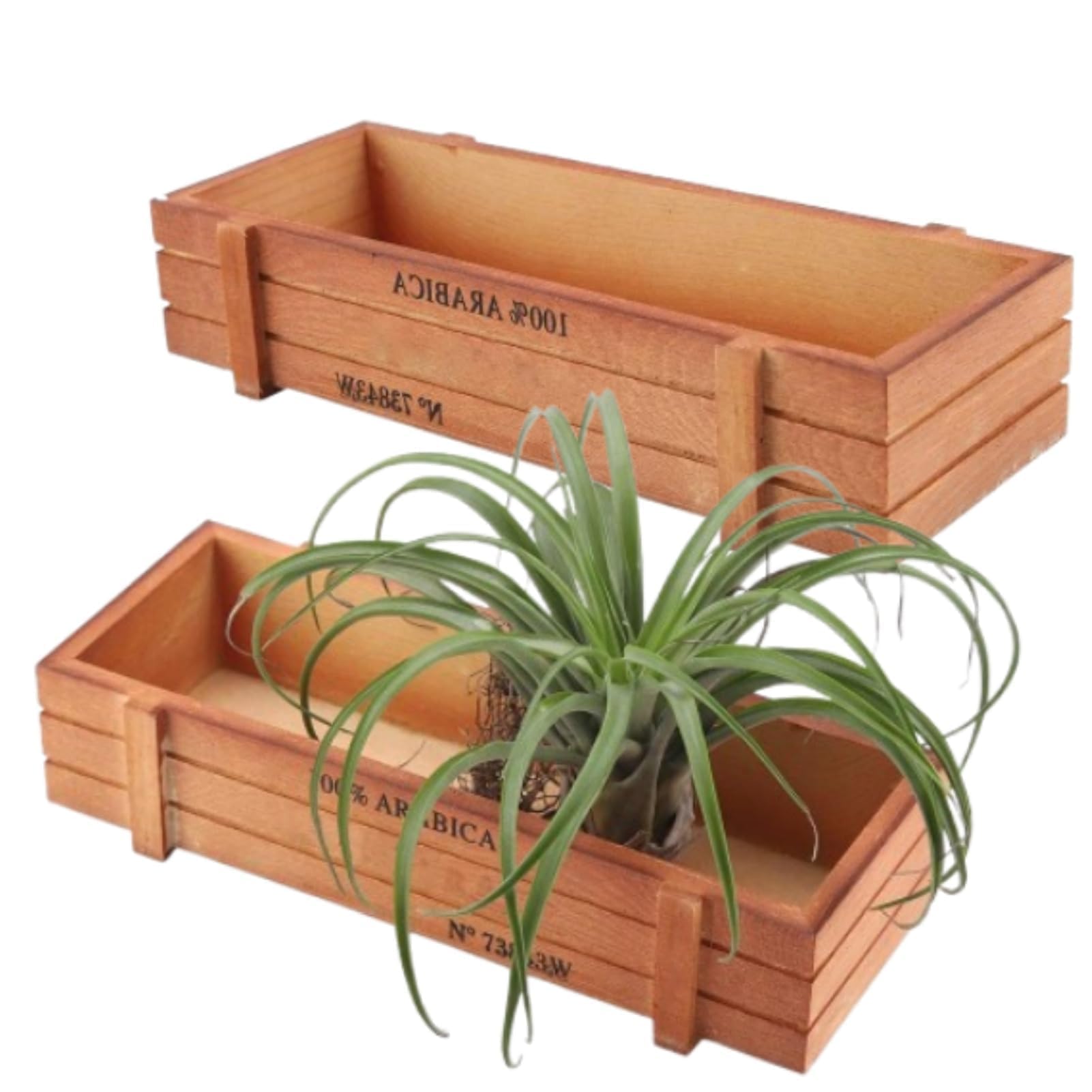 Beufee 2PCS Mini Planter, Wood Planter Box 22.7 * 10 * 4.8cm/8.9 * 3.9 * 1.9inRectangle Wood Rustic Flower Boxes Windowsill Planter Cactus Succulent Box for Home Outdoor