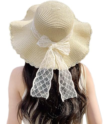 Women Wide Brim Straw Sun Hat Floppy Beach Cap UV Protection