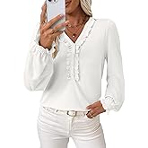 EVALESS Long Sleeve Shirts for Women Cute Ruffled V Neck Tops for Women 2025 Basic Blouses Fall Outfits Fashion Clothing