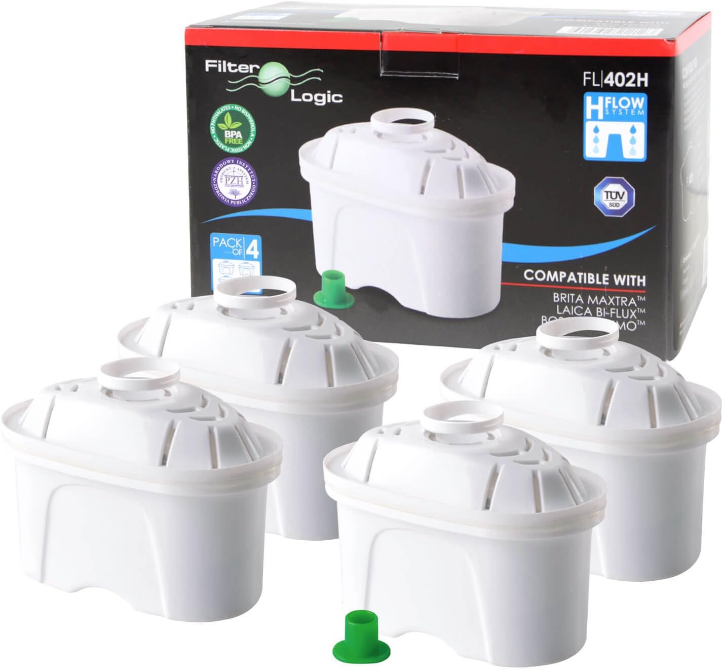 4 x Filter Logic 402HFlow Cartridge Compatible With Brita Maxtra Laica