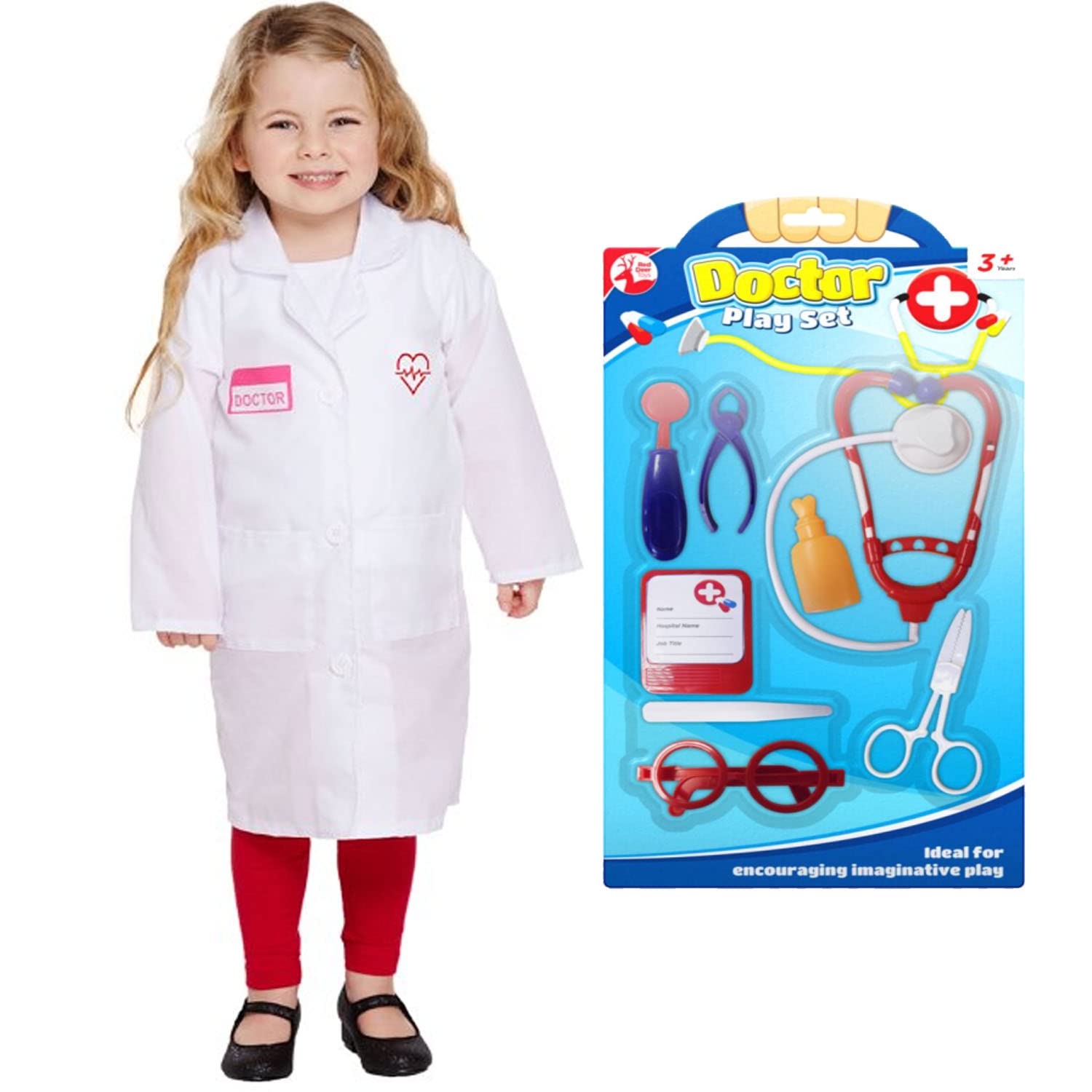 AKH® Unisex Doctor Fancy Dress Costume with Doctor play set |Toddler / 3 Years |Doctor's Coat & 5 Psc Kids Doctor's play Set |Kids Halloween Costume| Doctor Fancy Dress | Doctor Role Play Costume