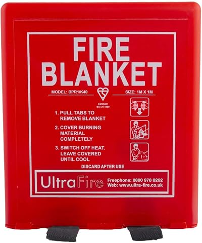 UltraFire 1m x 1m Hard Case Fire Blanket Glass Fibre Kitemarked Home Kitchen
