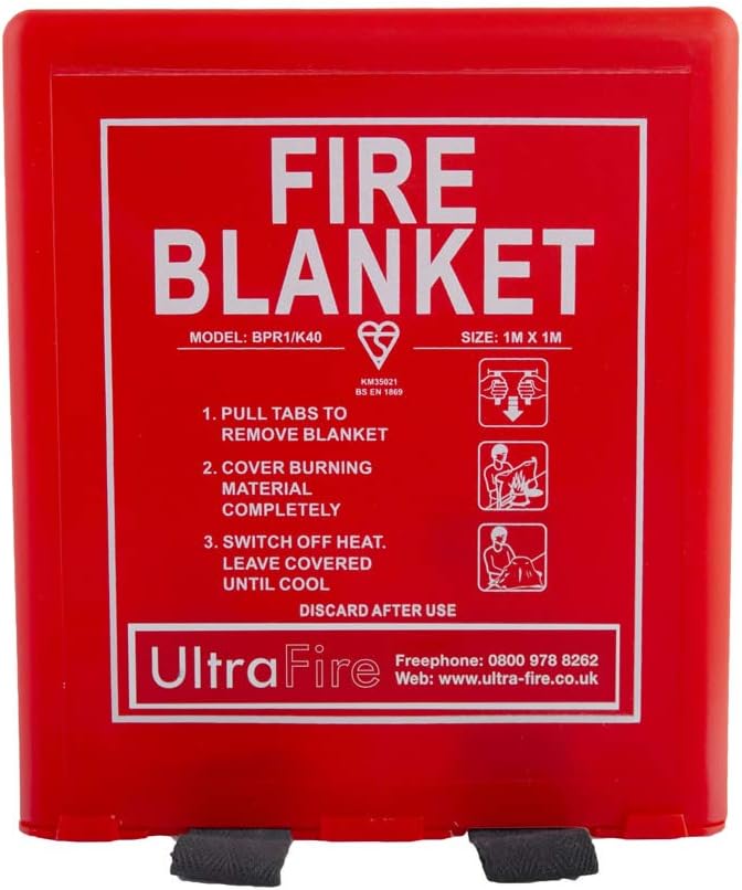UltraFire 1m x 1m Hard Case Fire Blanket Glass Fibre Kitemarked Home Kitchen