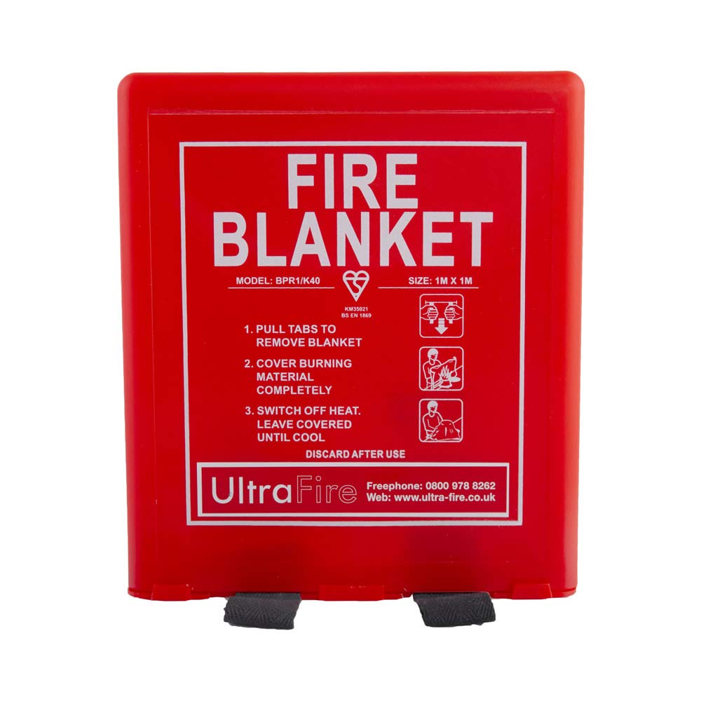 UltraFire 1.0m x 1.0m Hard Case Fire Blanket | For Homes, Kitchens, Offices, Caravans - Stop Frying Pan Fires & Clothing/Waste Bin Fires | Kitemarked Woven Glass Fibre Cloth with 1m x 1m Hard Case