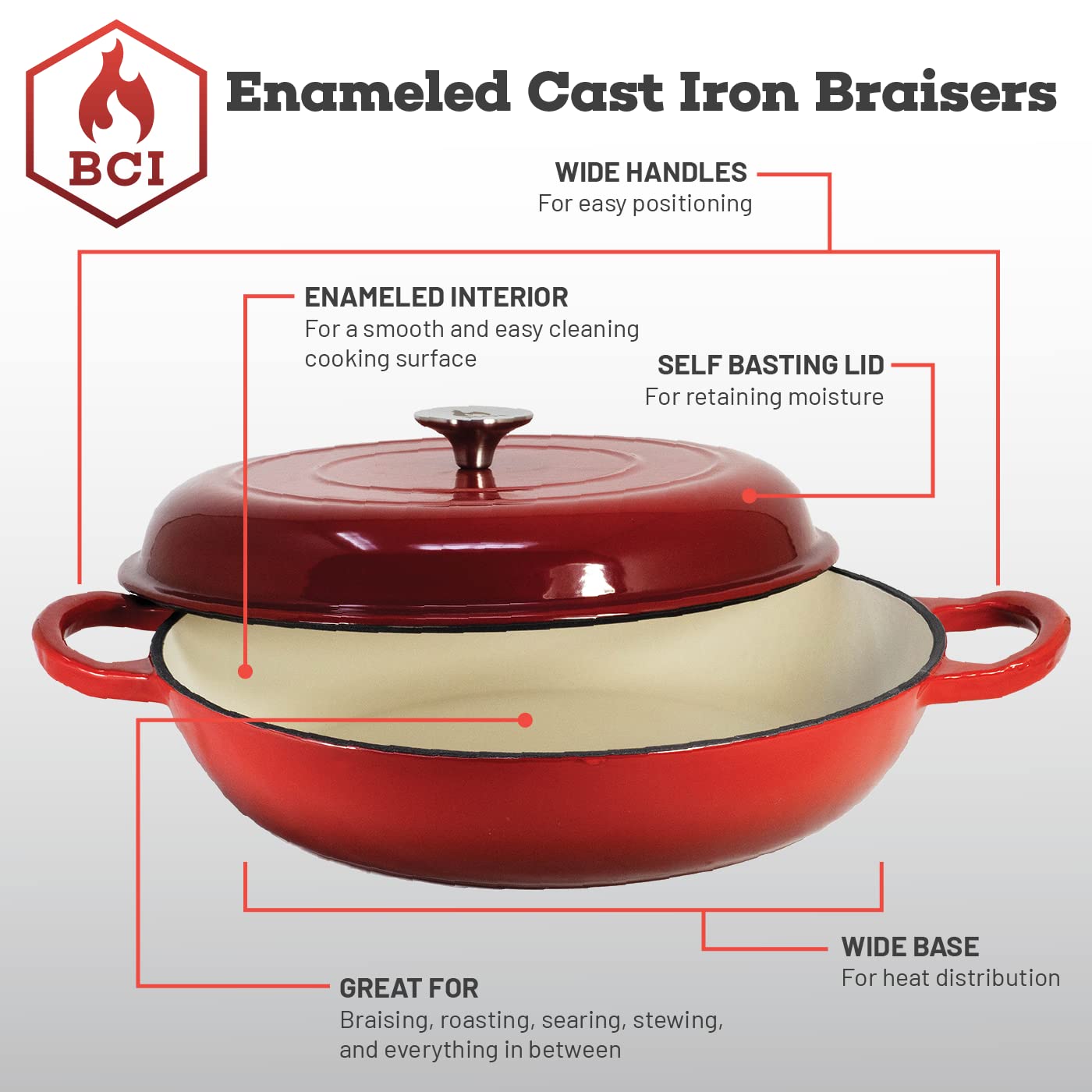 Backcountry Iron Enameled 3.5 Quart Signature Cast Iron Braiser with