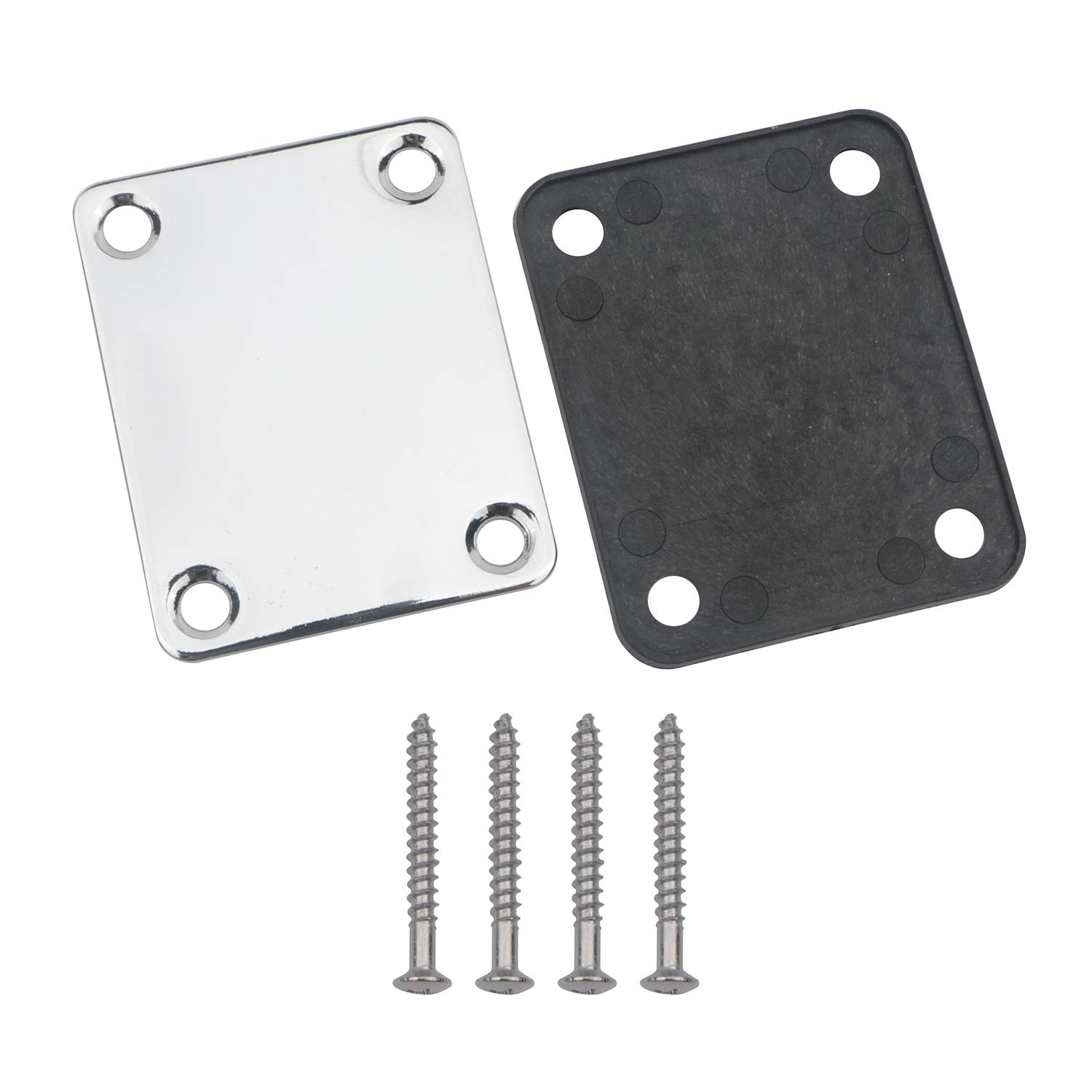 Unxuey Electric Guitar Chrome Neck Plate with Plastic Mat 4 Fixing Screws for Fender Stratocaster Telecaster