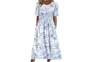ZUNFEO Women T Shirt Dress Casual V Neck Floral Print Maxi Dresses Button Down Flowy Boho Beach Sundress Vacation Wear