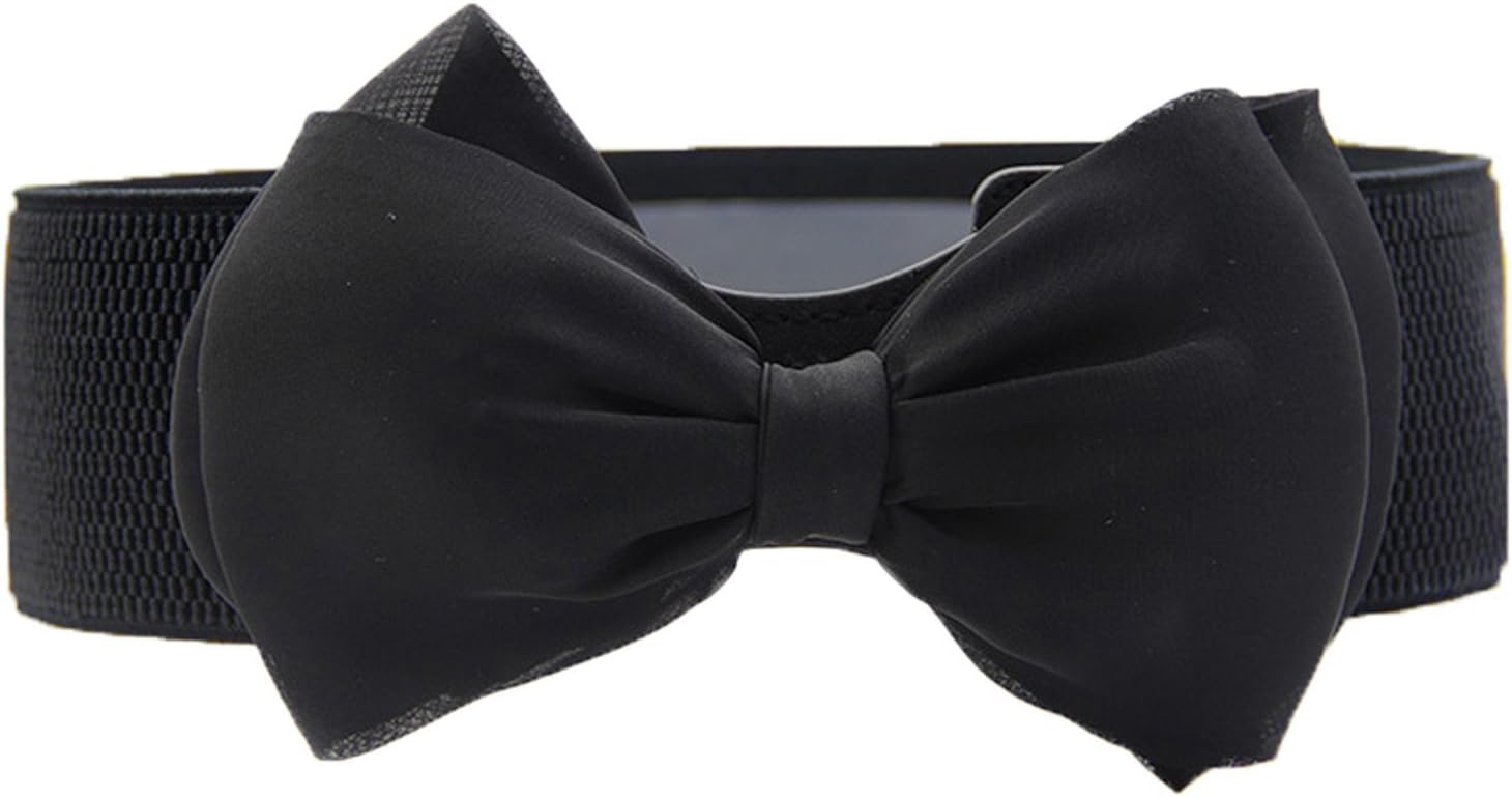 Sunnygirls Cute Bowknot Obi Sash Belt For Dress Women Interlock Buckle Elastic Waist Belt (Black)