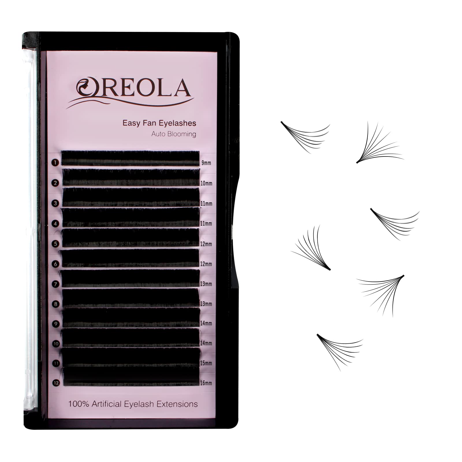 Oreola Self Fanning Lashes Easy Fan Lashes for Volume Technology Matte Black 3D Lashes for DIY Lash Extensions at Home 0.07C Curl 9-16mm Volume Lashes — image 1