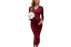 AISWI 2024 Maternity Cocktail Dress Mesh Wrap Bodycon Baby Shower Wedding Guest Pregnancy Shoot Fall Long Sleeves V Neck