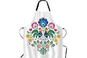 WONDERTIFY Roosters Apron,Polish Folk Pattern with Roosters and Floral Bib Apron with Adjustable Neck for Men Women,Suitable for Home Kitchen Cooking Waitress Chef Grill Bistro Baking BBQ Apron