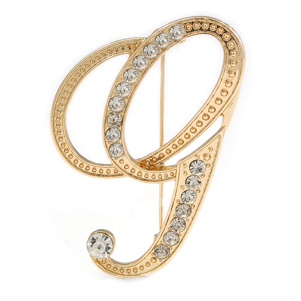 'G' Gold Plated Clear Crystal Letter G Alphabet Initial Brooch Personalised Jewellery Gift - 50mm Tall