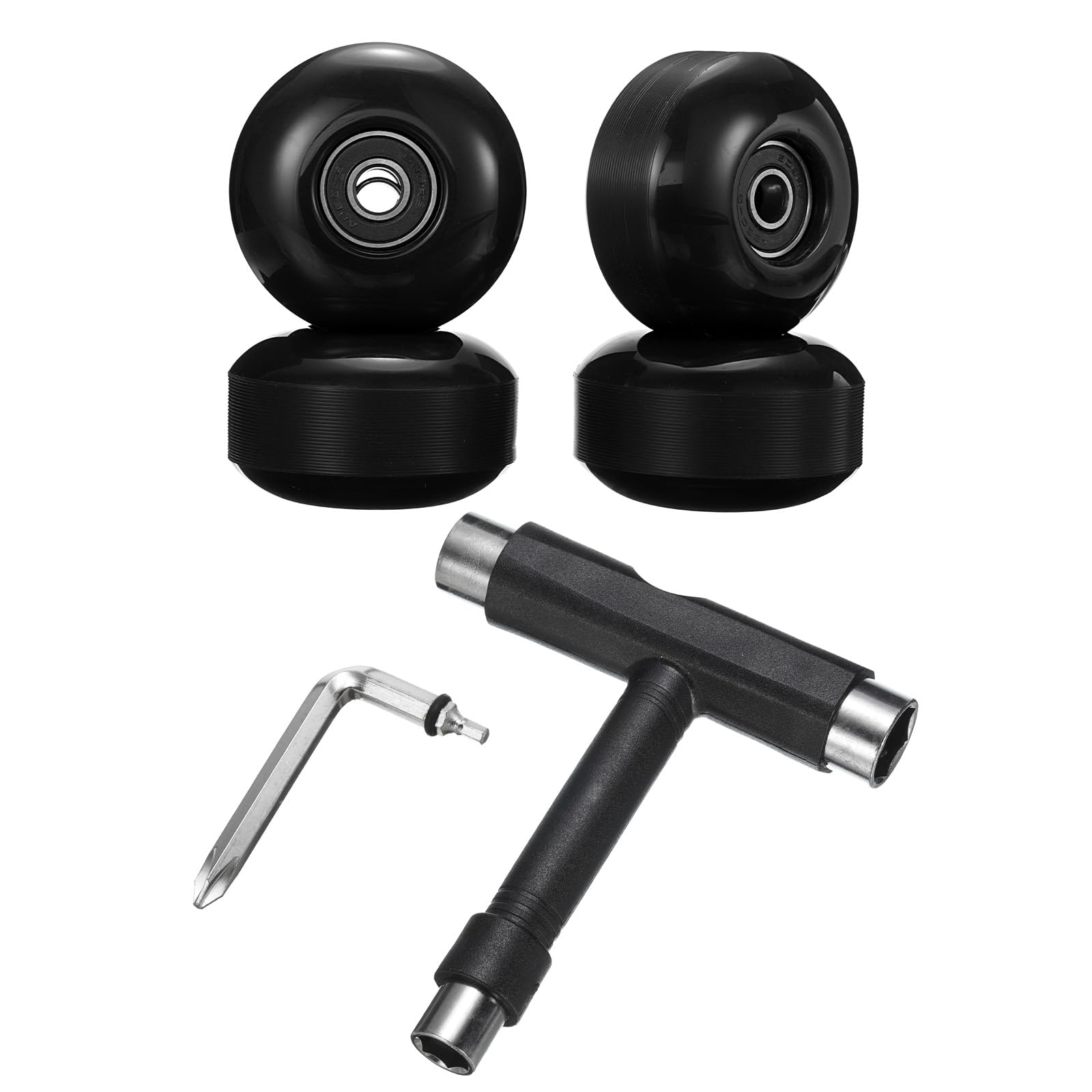PATIKIL 52mm 95A Skateboard Wheels with Black Bearings, 4 Pack Street Wheels with Skate Tool for Skateboards Tricks Cruiser Wheel Replacement, Black