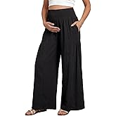 BLENCOT Women's Maternity Smocked Waist Palazzo Pants Wide Leg Casual Trousers for Pregnancy