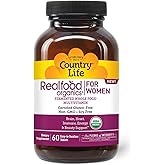 Country Life Realfood Organics Women’s Multivitamin – USDA Organic, Vegan, Gluten-Free – 1,300mg Fermented Whole Foods, Vitamins D, E, B, Folate & Biotin – Daily Energy & Beauty – 60 Tablets