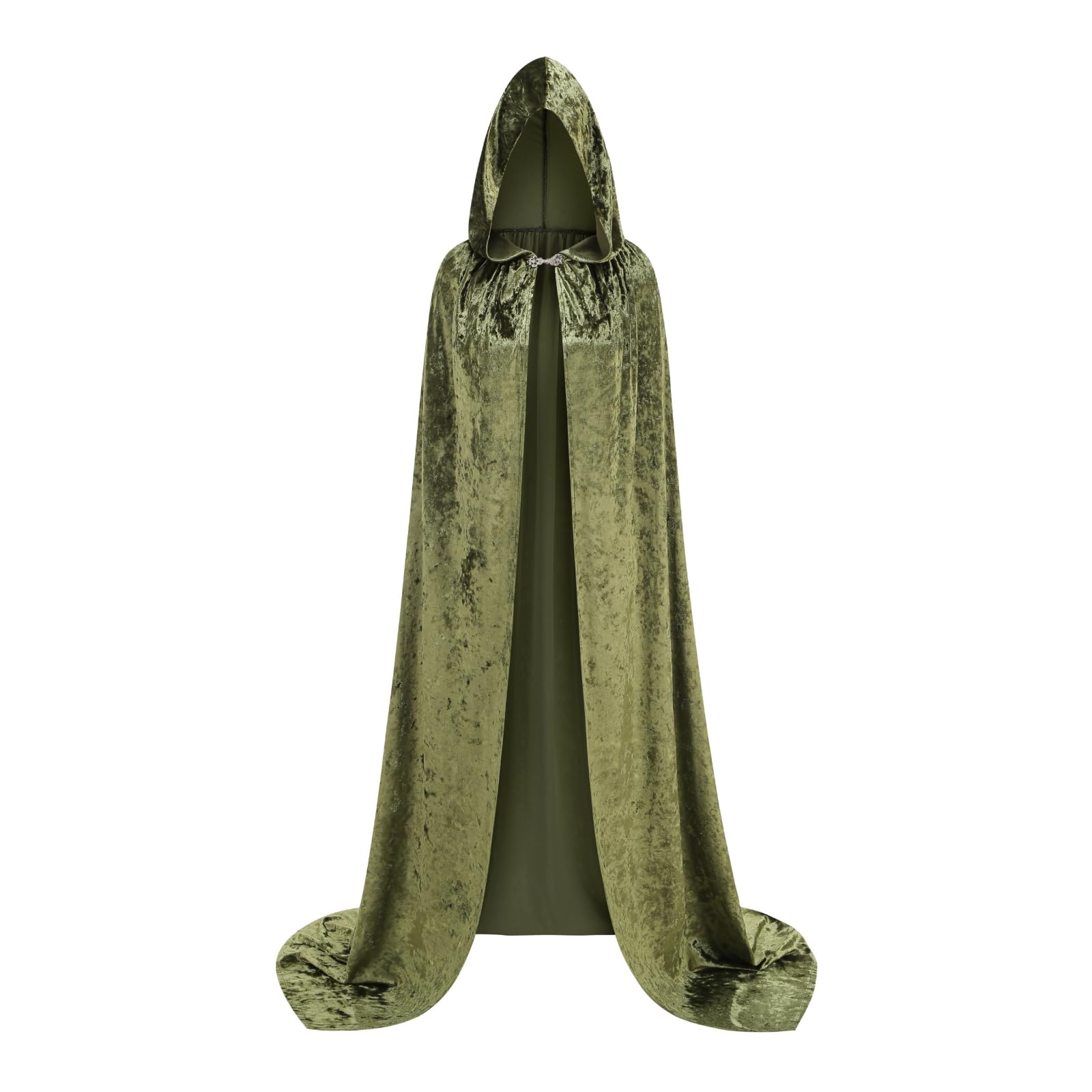 HAPNBCELE Medieval Velvet Hooded Cloak for Womens Mens, Adults Renaissance Costume Cape Halloween Christmas Masquerade Party (Olive Green, 55.11Inch/140cm) — image 1
