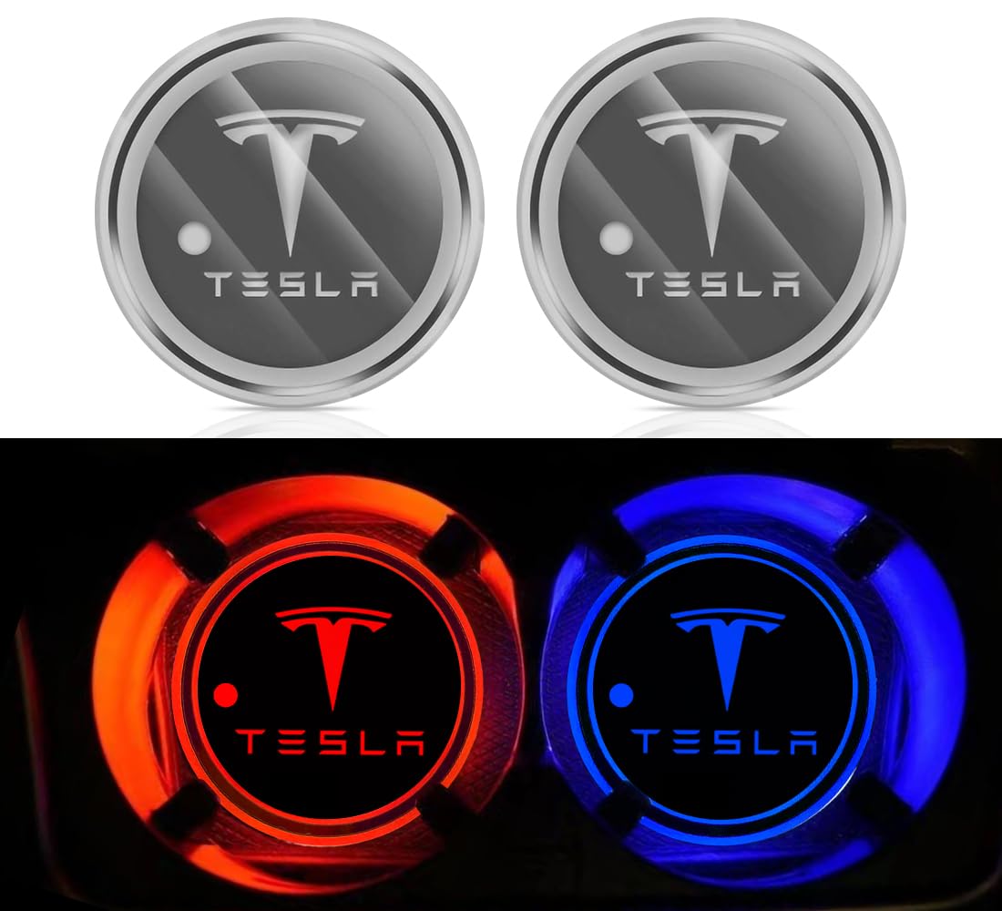 Photo 1 of *INCOMPLETE** Lanvee LED Cup Holder Lights Compatible with Tesla Model 3/Y/S/X/Cybertruck Juniper/Highland, 7 Color-Changing Rechargeable Car Cup Coasters with USB Charging for Tesla Interior Accessories