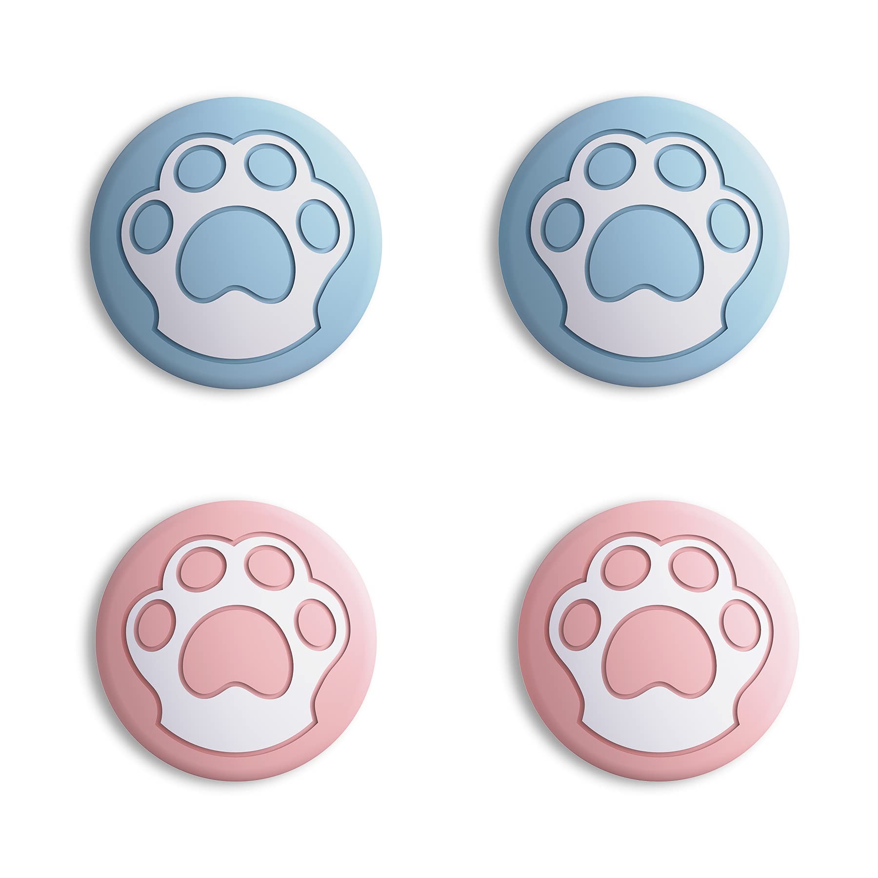 PlayVital Cute Thumb Grip Caps for Nintendo Switch, Joystick Caps for Nintendo Switch Lite, Silicone Analog Cover Thumbstick Grips for Switch OLED Joycon - Cat Paw Heaven Blue & Pale Red