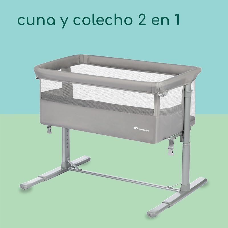 Zina Colecho Bebé y Cuna Independiente Desde el Nacimiento hasta los 6 Meses (de 0 a 9 kg), Cuna Bebé Plegable, 5 Posiciones de Altura Ajustables, Colchón Reclinable, Mineral Grey