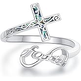 URONE Cross Ring for Women 925 Sterling Silver Infinity Cross Faith Ring Religious Adjustable Jewelry Gift