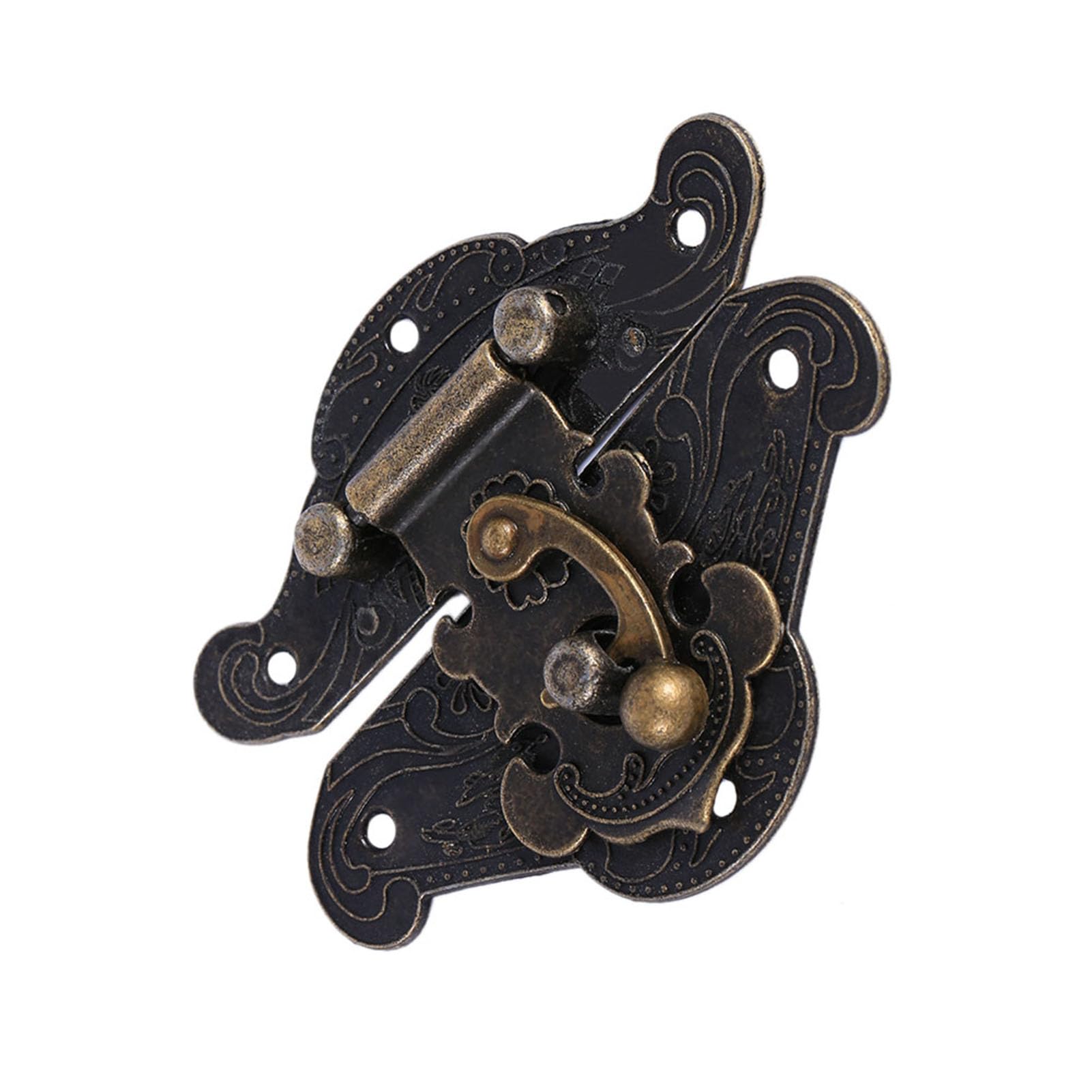 Akozon Vintage Decorative Lock Hasp for Jewelry Box, Retro Antique Lock Plate, Perfect for Wooden Cabinet, Treasure Chest, Trunk Hardware with Large Black Clasp (L 82 * 65mm)