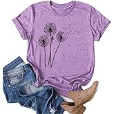 MaQiYa Womens Cute Make A Wish Dandelion Printed Tee Shirts Summer Cotton Vintage Graphic Tees Tops