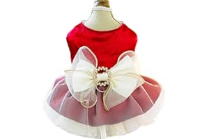 ANIAC Retro Dog Tulle Dress with Leash Ring Spring Summer Girl Puppy Clothes for Small Dog Cat Apparel Formal Pet Prom Dress for Christmas Wedding Birthday Valentines (Red,Medium)
