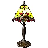 XPHMXP Tiffany Table Lamp Green Pearls Baroque Style Stained Glass Desk Light Small Tiffany Style Bedside Lamp with LED Bulb 