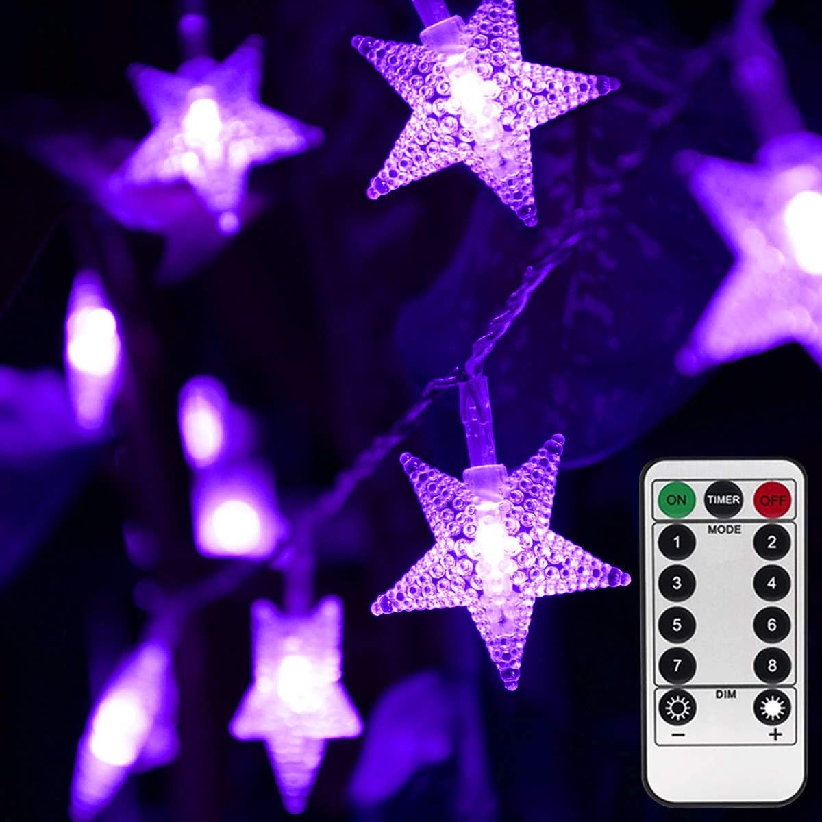 Homeleo Purple Fairy Lights with Remote Timer, 50 LEDs Battery Operated Portable Star String Lights for Halloween Party Spirit Day Decorations