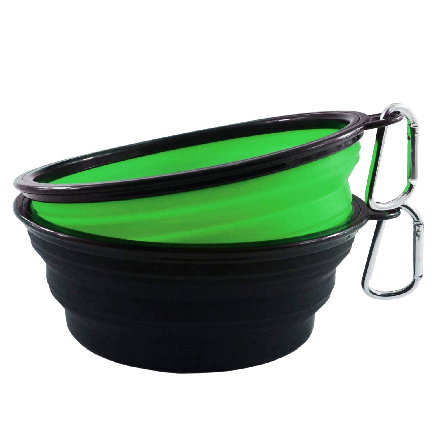 HINMAY 1000ml Large Collapsible Dog Bowls Silicone Pet Food Bowl Travel Bowl, Pack of 2 (Green+Black)