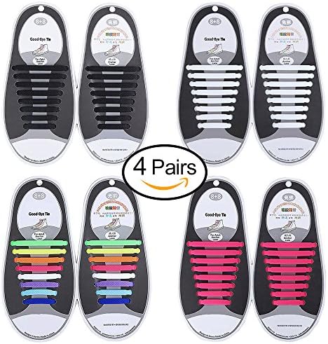 No Tie Shoelaces, ZLF No Tie Shoelaces for Kids and Adults Waterproof Silicone Elastic Athletic Running ShoeLaces with Multicolor for Sneaker Boots Board Shoes (Adult Size Black+White+Pink+Mix Color)