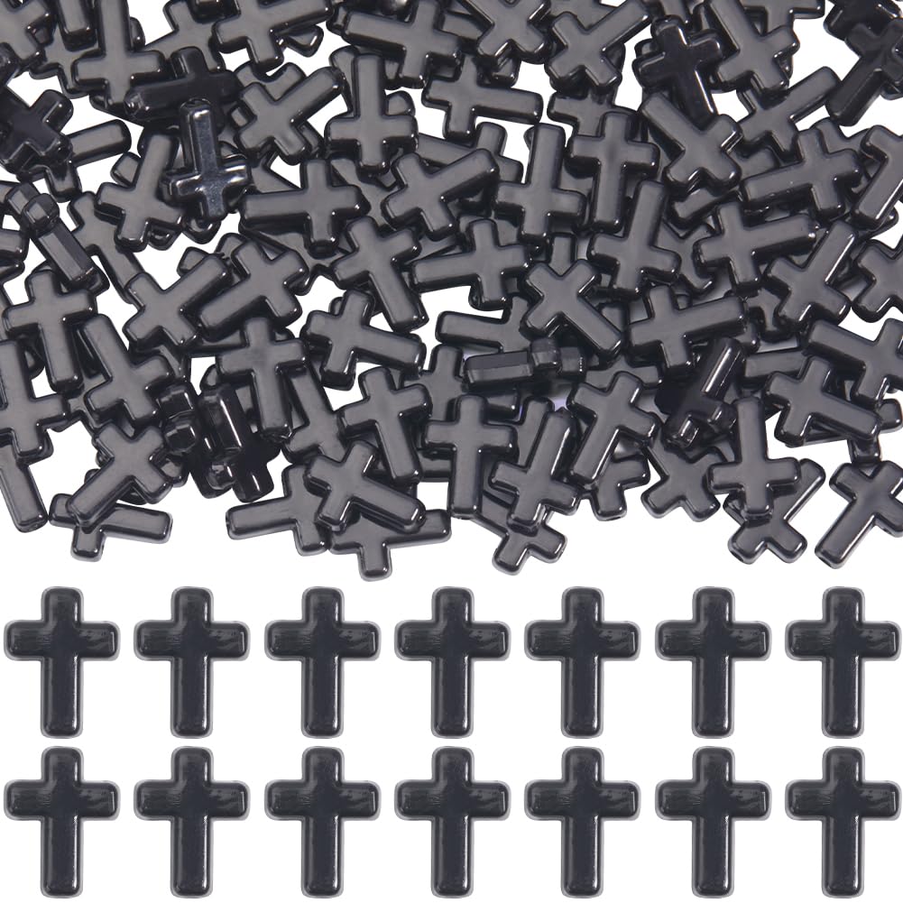 SUNNYCLUE 300Pcs Black Cross Beads Cross Bead Bulk Easter Charms Acrylic Crosses Opaque Small Chunky Crucifix Mini Spacer Loose Bead for jewellery Making Beads Assortments DIY Bracelet Earrings