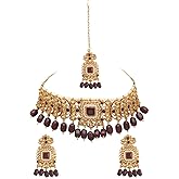 Bodha Traditional Indian Silver Plated Kundan Pearl Choker Bridal Necklace Combo Jewelry Set With Tikka and Earrings for Women