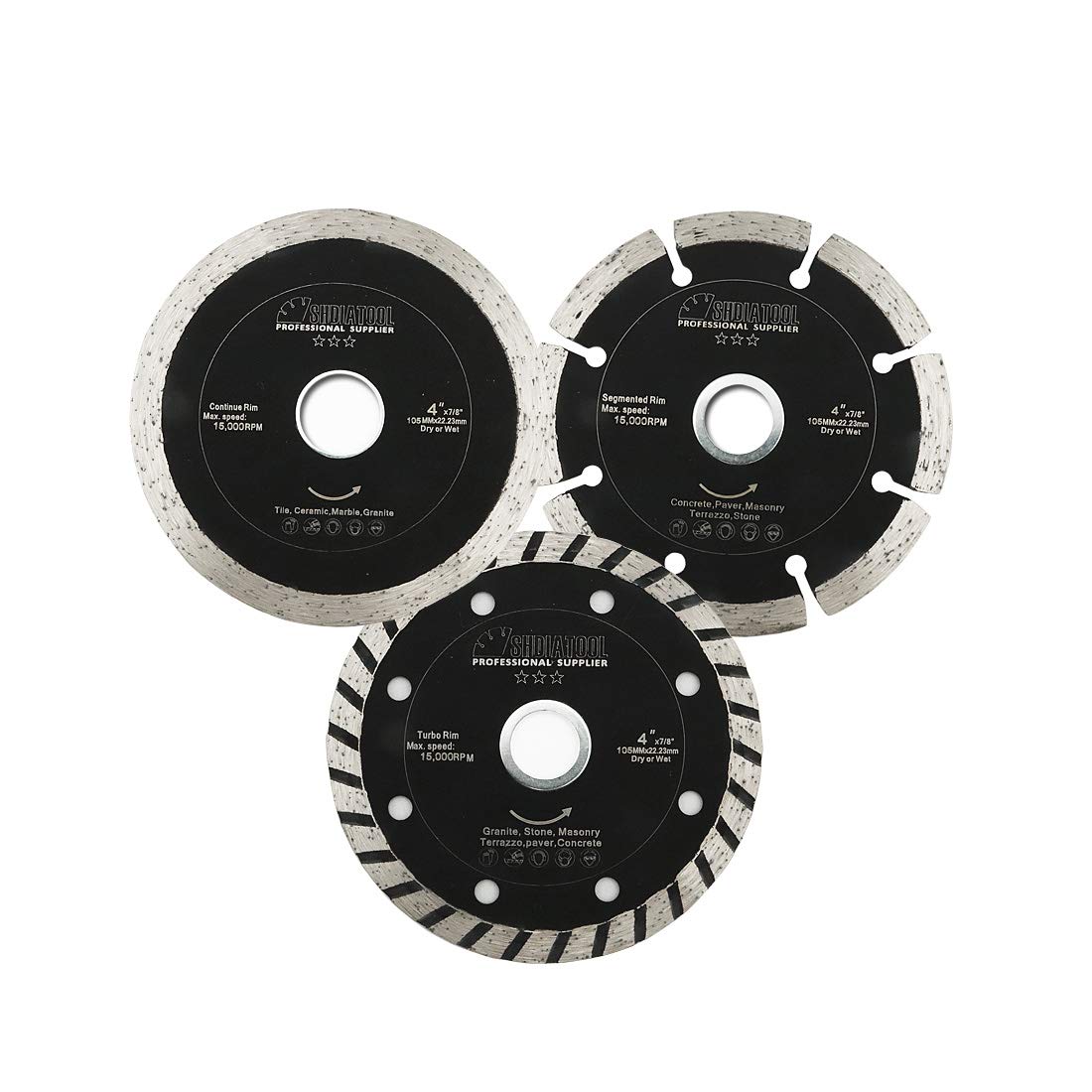 SHDIATOOL Diamond Cutting Disc 4 Inches / 105mm for Ceramic Tile Granite Marble 1 Pack/3 Pieces