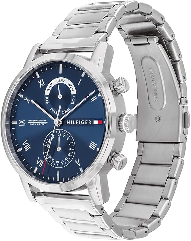 Relógio de quartzo analógico multifuncional masculino tommy hilfiger com pulseira de aço inoxidável prateado - 1710401 — foto 2 de 5