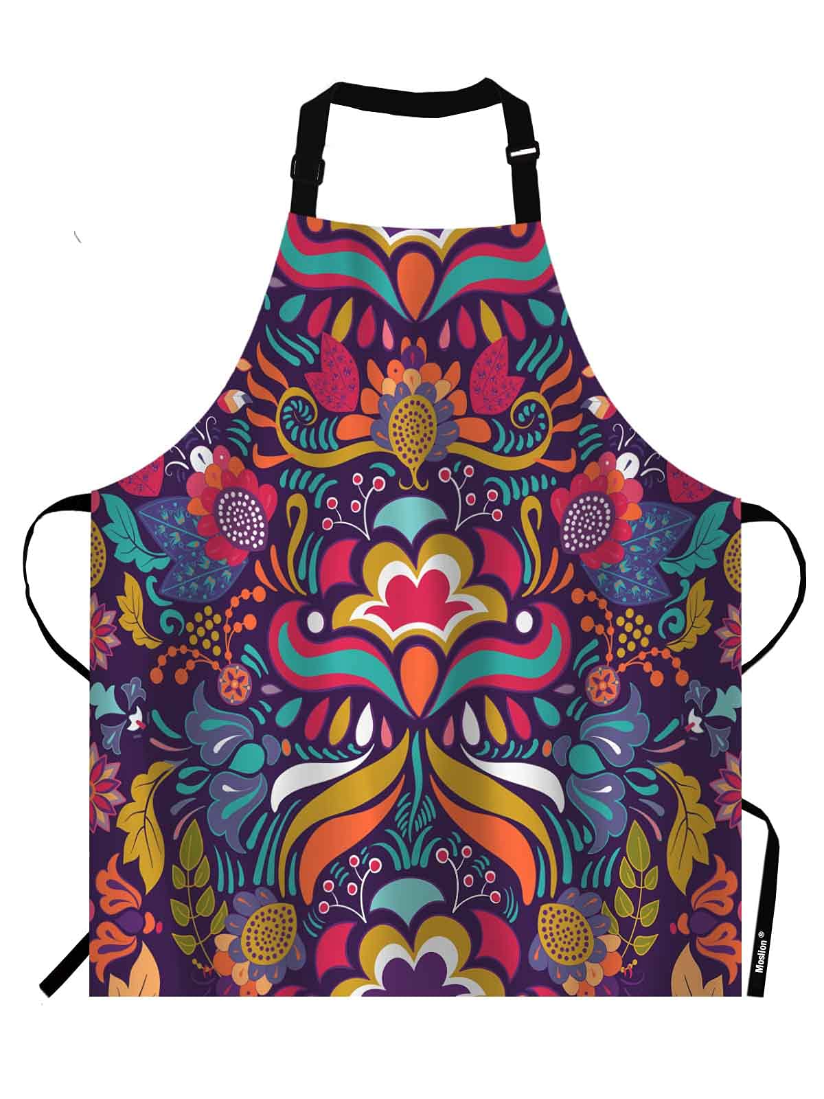 Moslion Vintage Colorful Flower Apron, Paisley Floral Pattern Bright Red Blue Yellow, Adjustable Neck Bib, Unisex-Adults