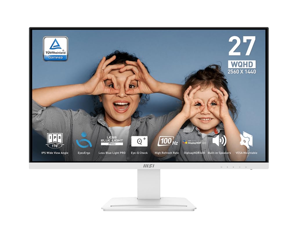 Photo 1 of *POWERS ON**MSI PRO MP273QW E2 AMZ 27-inch IPS 2560 x 1440 (QHD) Computer Monitor, 100Hz, Adaptive-Sync, HDMI, VESA Mountable, Tilt, Speaker, 1ms, White