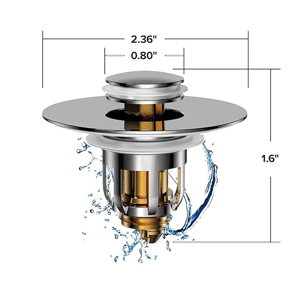 MER-MAID DRAIN MAGIC AS-SEEN-ON-TV REPLACE BROKEN OR MISSING BATHROOM DRAIN STOPPERS IN SECONDS, NO TOOLS, PUSH TO FILL, HAIR CATCHER PREVENTS CLOGS, WATERTIGHT SILICONE SEAL,CHROME PLATED SOLID BRASS
