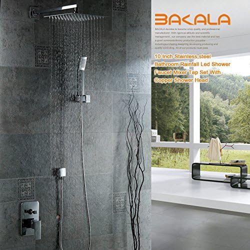 Bakala Luxury 10 Inch Stainless Steel Bathroom Rainfall Shower Faucets Head Shower Set with Hand Shower ( Chrome)