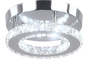HOPGGIE Modern Crystal Chandelier LED Flush Mount Pendant Lighting Mini Ceiling Light Fixture for Bathroom Bedroom Hallway Staircase Bar Kitchen (Cold White)