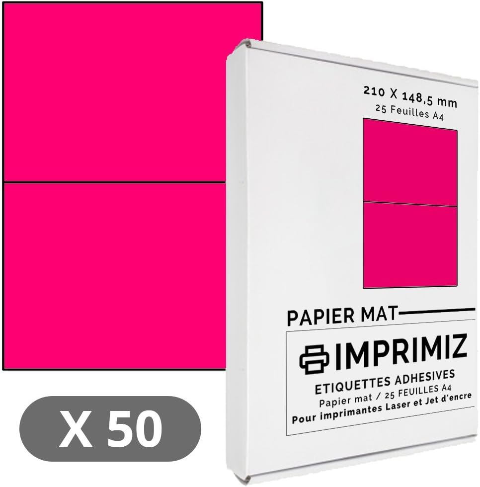 50 Neon Pink SelfAdhesive Labels 148.5 x 210 mm 2 Labels per Sheet