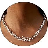 Sewyer Gold Chunky Necklace for Women 14K Gold Plated Chain Clasp Toggle Necklaces Paperclip Statement Link T-Bar Clasp Dainty Gold Necklace Jewelry Gifts