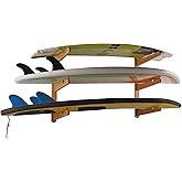 LINGVUM Surfboard Wall Mount Surfboard Rack for Wall Surfboard Storage Racks for Longboards Shortboards Wakeboard Kiteboard and Snowboards, 3 Boards Display Works Indoor and Outdoor